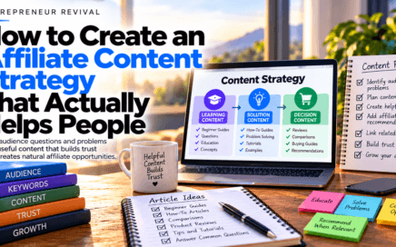 Affiliate content strategy showing learning, problem-solving and decision content that helps people and builds trust