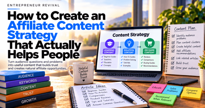 Affiliate content strategy showing learning, problem-solving and decision content that helps people and builds trust