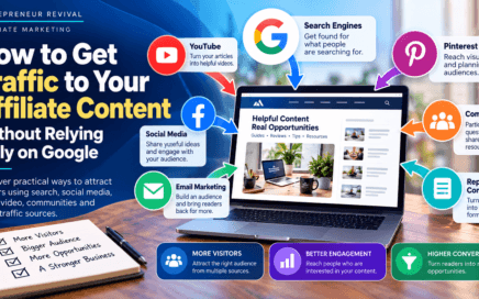 How to get traffic to affiliate content using Google Search, YouTube, social media, Pinterest, email marketing, online communities, and content repurposing